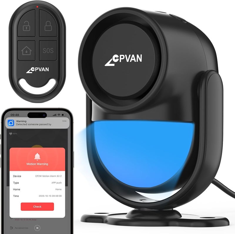 CPVAN WiFi Motion Sensor Alarm, 125dB Wireless Smart PIR Motion Detector Alarm for Home Security System with Phone APP Alert (Indoor PIR Alarm Host, 1 Remote), Black - Image 1